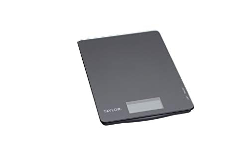 Taylor Pro Digital Ultra Thin Kitchen Food Scales, Compact Slimline Professional Standard with Tare Feature and Precision Accuracy, Black Glass, Weighs 5 kg Capacity
