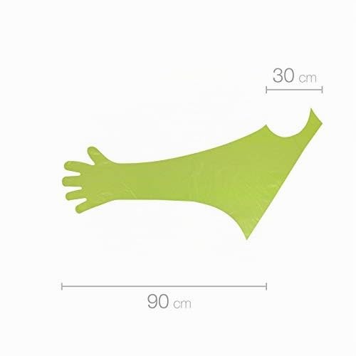 Teqler Veterinary Gloves with Shoulder Protection, Green/Transparent, Pack of 50 (Pack of 1)
