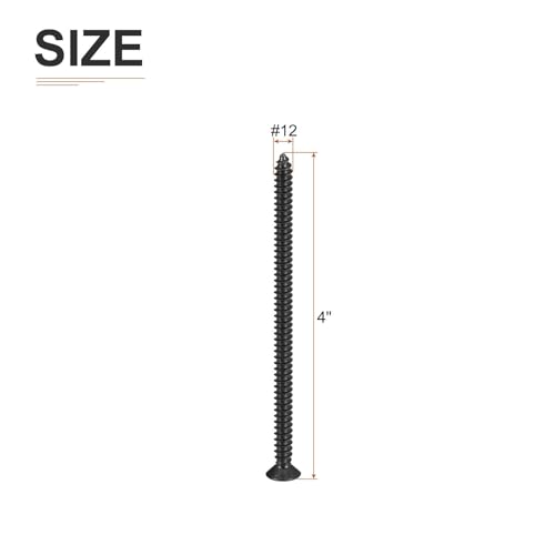 DTGN 100Pcs #12x4 Flat Head Wood Screws, 304 Stainless Steel Phillips Self Tapping Screws - Good for Woodworking, Furniture - Black #12x4" 100