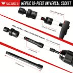 WIILDIS 19pcs 3/8" Drive Impact Socket Set with CR-MO Swivel Sockets, Flexible Wobble Design, Metric 8-22mm, 6-Point, Includes Extension Bars & Adapter