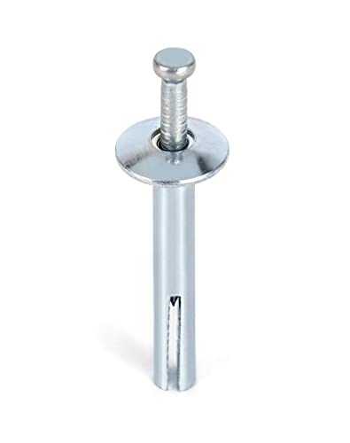 QWORK Hammer Drive Nail-in Anchors 1/4" x 1-1/2" 100 Pack Drive Anchors for Concrete & Brick Preassembled Nail Pin Expansion Anchors for Cabinets Panels Curtains