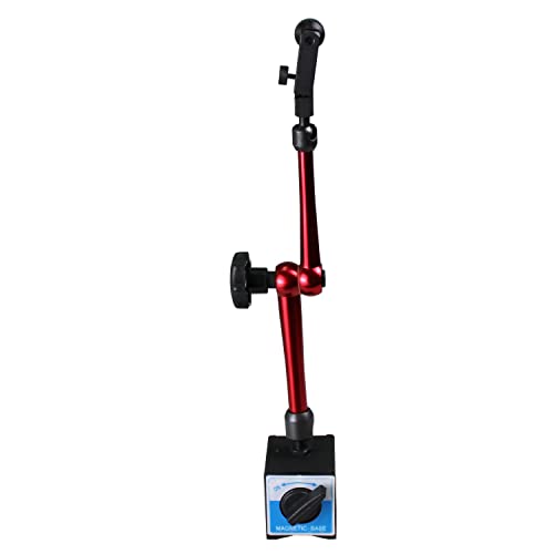 HFS(R) Dial Indicator Magnetic Base Stand with Adjustable Holder Flexible Arm for 3/8" Digital Dial Test Indicator Gauge 132lbs/60kg Max Pull 3/8" Clamping Diameter Red