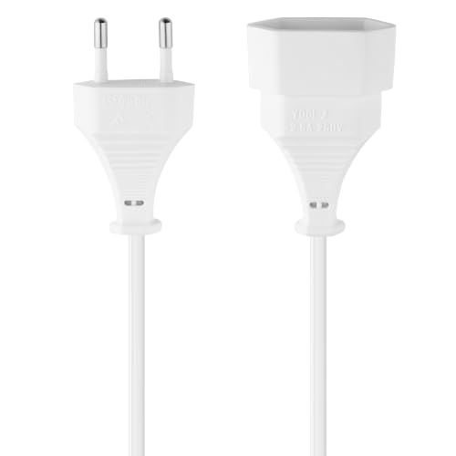 PremiumCord 230 V 2 m Extension Cable with Euro Plug and Euro Plug, Power Cable, Plug, White