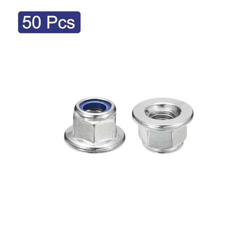 uxcell M10x1.5mm Flange Nylon Insert Lock Nuts 50Pcs 304 Stainless Steel M10-1.5 50