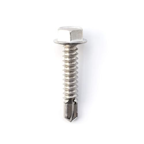 THE CIMPLE CO Hex Head Self-Tapping/Drilling Screw #14 Size, 1 1/4" Length - 410 Stainless Steel with Hex Washer Head - Mounting Screw for Metal, Drywall, Plastic - 1 1/4 in (32 mm), 100 PCS 1 1/4 Inch #14 Hex Head