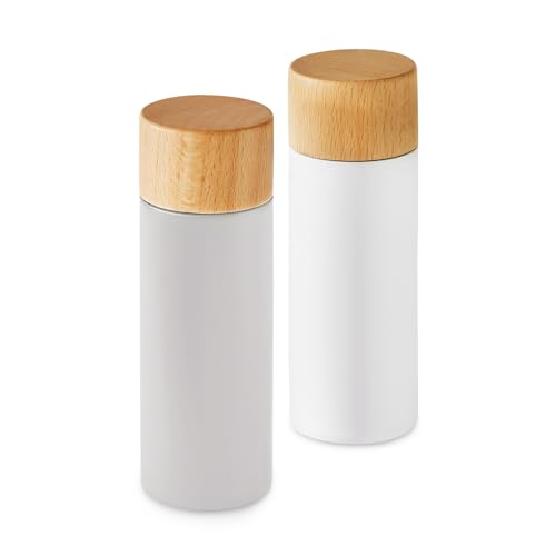 Salt and Pepper Mill-Set Made from Wood with Durable Ceramic Grinder, Wooden Spice Grinder Set with Adjustable Fineness Settings - Grey/White Grey,white
