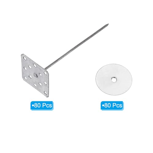 PATIKIL 4 Inch Perforated Insulation Pins with Round Washers, 80 Pack Aluminum Insulating Nails Wall Plug for Fixing Foam Boards to Wall or Ceiling 100mm