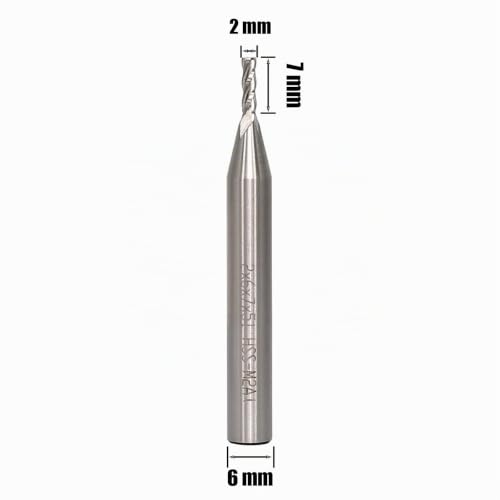 CNC End Mill 6 mm Shank Diameter 2 mm 4 Flutes End Mill Metal HSS Spiral Cutter for Aluminum, Wood, etc. 6x2x7mm