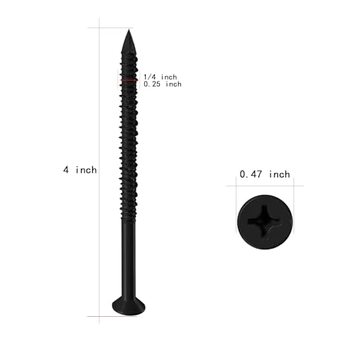 WenSilon(100 PCS) 1/4" x4 Black Concrete Screw Anchor Black Flat Head for Anchoring to Masonry, Block or Brick Stucco 1/4"x4" 100