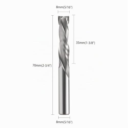 EU_HOZLY Spiral Milling Cutter Up & Down Compression Bit 8 mm Cutting Diameter 8 mm Shank 35 mm Cutting Length CNC End Mill for Wood Carving, Engraving, Pack of 1 8 x 8 x 35 mm, 1 Piece