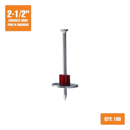 Freeman Single Concrete Drive Pins with Washers | 2-1/2" | Galvanized Steel | 100 Count | Indoor and Outdoor | Compatible with Freeman, Ramset, and Hilti Style Nailers | CNDPNW25 2-1/2"
