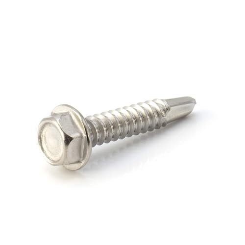THE CIMPLE CO Hex Head Self-Tapping/Drilling Screw #14 Size, 1 1/4" Length - 410 Stainless Steel with Hex Washer Head - Mounting Screw for Metal, Drywall, Plastic - 1 1/4 in (32 mm), 100 PCS 1 1/4 Inch #14 Hex Head