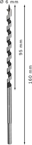 Bosch 2608585694 Wood Auger Drill Bit, Black/Silver, 6 x 100 x 160 mm Ø 6.00 mm