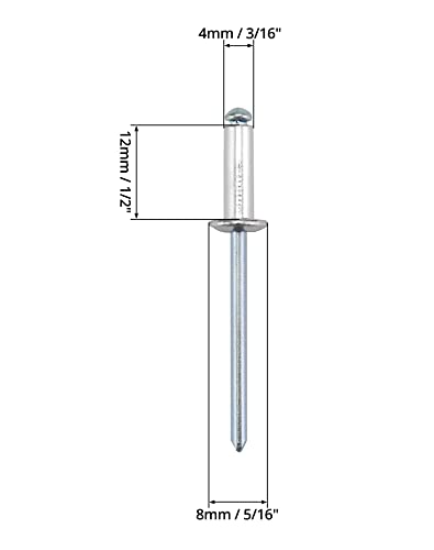 QWORK Aluminum Blind Rivets, 500 Pcs 3/16 in. x 1/2 in.(4.8 x 12 mm) Rivets, Grip Range 7.0-9.0mm 500 Pack 3/16" x 1/2"