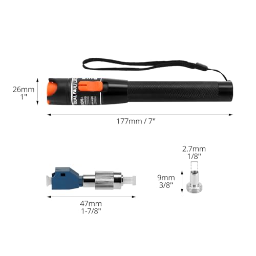 QWORK Fibre Optic Cable Tester 10mW 10KM Strong Laser Pointer Visual Troubleshooting - Compatible with 2.5 mm LC SC FC Includes 1.25 mm FC to LC Adapter