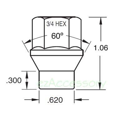 20 Open End ET Conical Lug Nuts 1/2"-20 with Offset Washers 0.31" Shank 0.62" Dia 1.06" Length