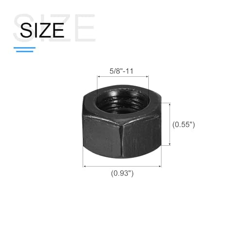METALLIXITY Hex Nuts (5/8"-11) 25Pcs, Carbon Steel Coarse Thread Black Oxide Hexagon Nut Hardware - for DIY Home Repair Machinery, Black 5/8"-11 25