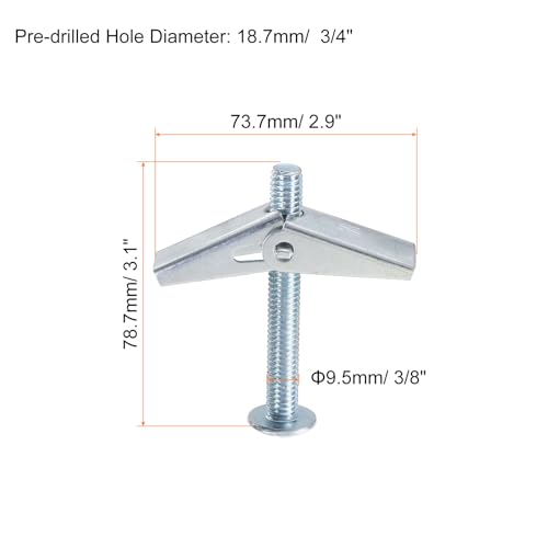 uxcell 20Pcs Spring Toggle Bolt Anchors, 3/8"x3" Butterfly Anchors Male Thread Spring Loaded Hollow Wall Round Head Toggle Bolt 3/8"x3" 20