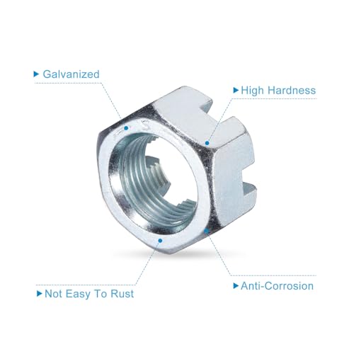 uxcell 1"-12 Hexagon Slotted Nut, Grade 6.8 Zinc-Plated Carbon Steel Hex Nuts Good for Machinery Repairing, Silver, 8Pcs 8