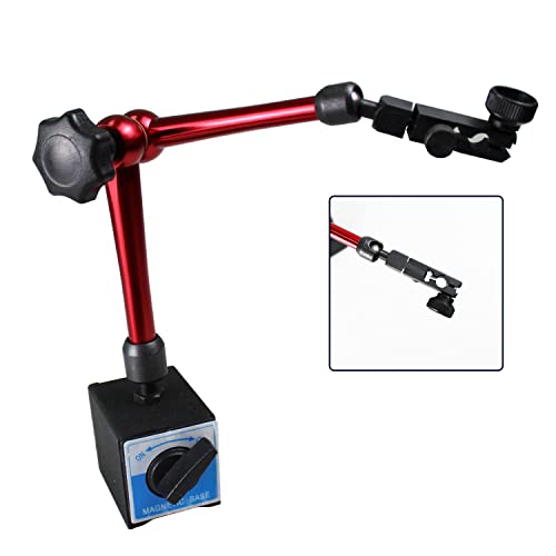 HFS(R) Dial Indicator Magnetic Base Stand with Adjustable Holder Flexible Arm for 3/8" Digital Dial Test Indicator Gauge 132lbs/60kg Max Pull 3/8" Clamping Diameter Red