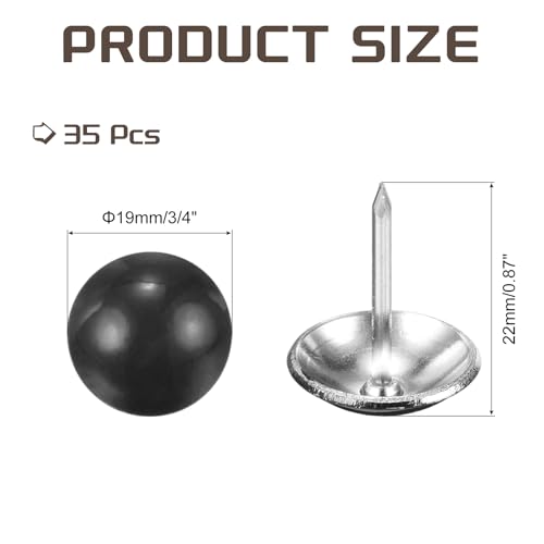 MECCANIXITY Upholstery Tacks for Furniture, 3/4 Inch (19 x 22mm) Metal Round Black Thumb Tacks for Wall Decorative Upholstery Nails DIY Project Home Decor, Pack of 35