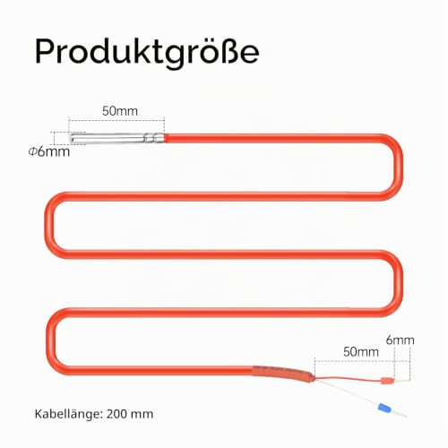 Aideepen PT1000 Temperature Sensor, 1 Piece 2 Metre Silicone Cable Digital Waterproof Temperature Sensor with Stainless Steel Probe, Temperature Measuring Range -50°C ~ 180°C 1 x 2 m