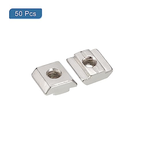uxcell T Nuts, 50pcs - Nickel Plated Carbon Steel T Slot Bolts, 3030 Series M6 Hammer Head Fastener, Sliding T Nuts for Aluminum Extrusion Profile (Silver)
