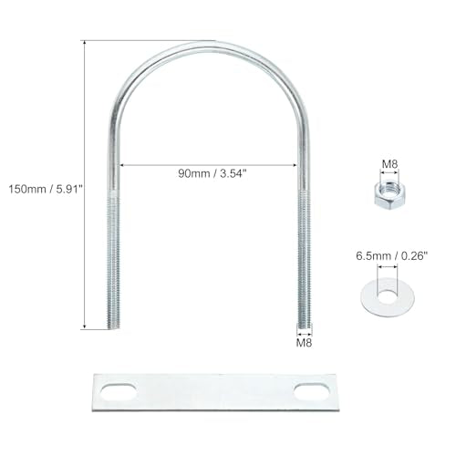 uxcell Round U-Bolts, 8 Set 90mm Inner Width 154mm Length M8 Zinc-Plated Carbon Steel U Clamp Bolt with Nuts and Plates, for Boat Trailer