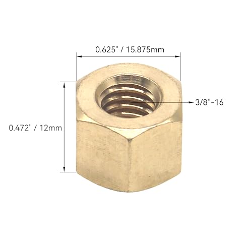 HFS(R) Thread Hex Nuts 3/8"-16, Solid Brass Hex Nut (100PCS/Pack) 100