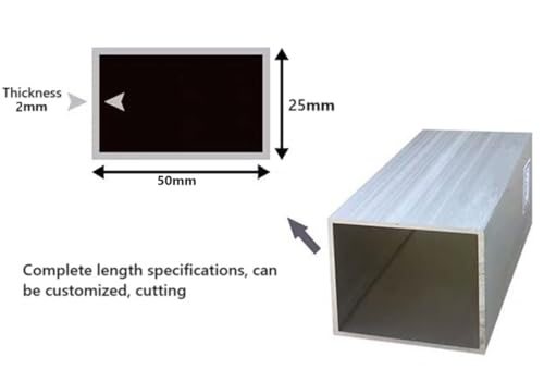 Aluminum Rectangular Tubing 2Pcs 25mm x 50mm x 1000mm Long Wall Thickness 2mm, 2 Pack Aluminum Structural Rectangular Tube 1 x 2 x 0.08 x 39.37" inch 39.37 Inches L: 39.37" / 1000 2 Pcs