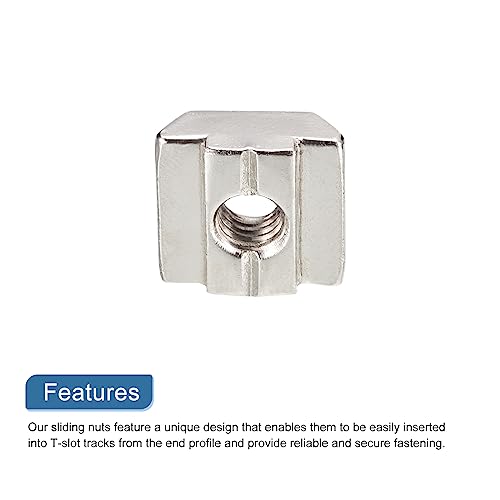 uxcell T Nuts, 50pcs - Nickel Plated Carbon Steel T Slot Bolts, 3030 Series M6 Hammer Head Fastener, Sliding T Nuts for Aluminum Extrusion Profile (Silver)