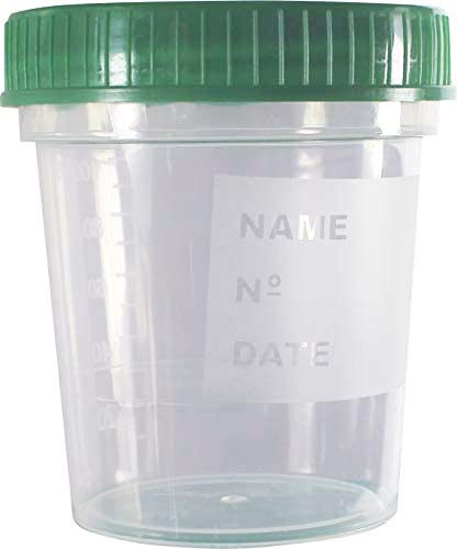 Medi-Inn urine cup with screw lid green | 10 pieces | Leak-proof & freezer-safe | 125 ml capacity graduated to 100 ml | matted lettering field
