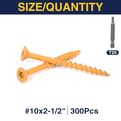 #10 x 2-1/2" Flat Head Wood Screws with Tan Epoxy-Coating, T25 Torx, 300pcs