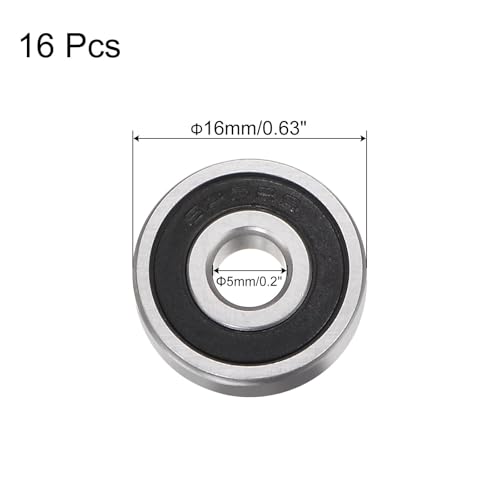 TA-VIGOR 16Pcs 625-2RS Deep Groove Ball Bearings, Z2 5mm x 16mm x 5mmDouble Sealed Industrial Bearings, Chrome Steel Skateboard Bearings for Motor Electrical Instrument Equipment 625-2RS（16Pcs)