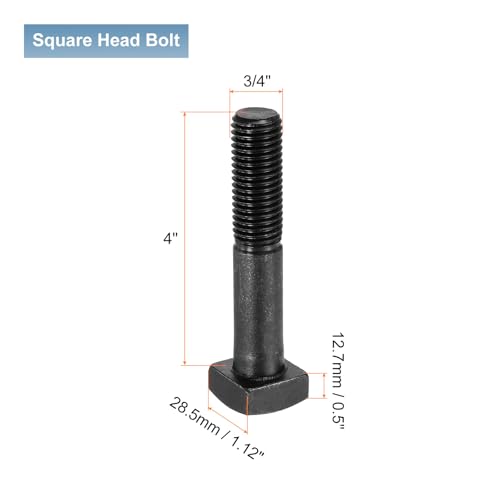uxcell 5Pcs Square Head Bolts, 3/4-10x4 Black Oxide Carbon Steel Square Machine Screws, T-Bolt for Machinery Railroad Electrical Connections 3/4-10 x 4" 5