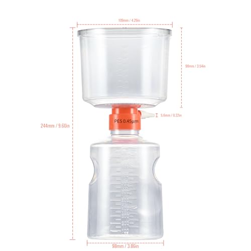 PEKYBIO 500mL Sterile Vacuum Filter Units with 0.45um PES Membrane, Individually Wrapped, Pack of 4Pcs