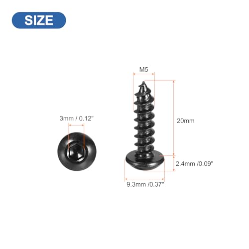 uxcell Hex Socket Self Tapping Screws, M5 x 20mm Carbon Steel Wood Screw 400pcs 400