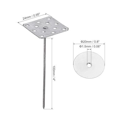 PATIKIL 4 Inch Perforated Insulation Pins with Round Washers, 80 Pack Aluminum Insulating Nails Wall Plug for Fixing Foam Boards to Wall or Ceiling 100mm