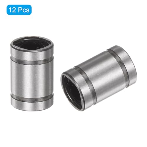 sourcing map 12pcs LM5UU Linear Ball Bearings, 5mm Bore Dia, 10mm OD,15mm Length, Linear Motion Bearing for CNC Machine Tool 3D Printer 12