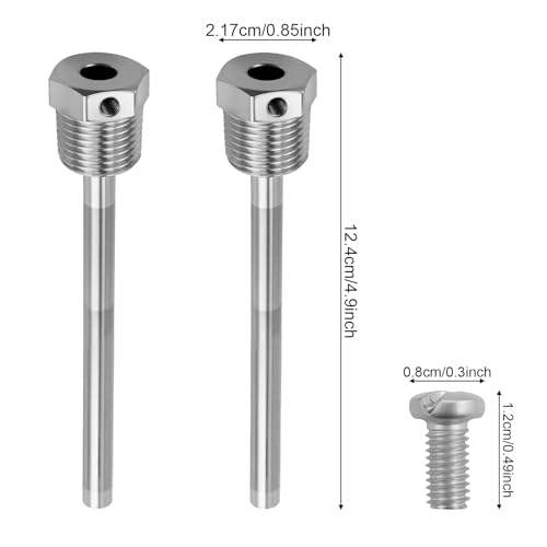 Set of 2 Immersion Sleeves, 8 x 100 mm Stainless Steel Immersion Sleeve, Locking Screw Immersion, G 1/2 Inch Thread for Immersion Protection Pipes, Thermocouples, Protective Tube Temperature Sensor