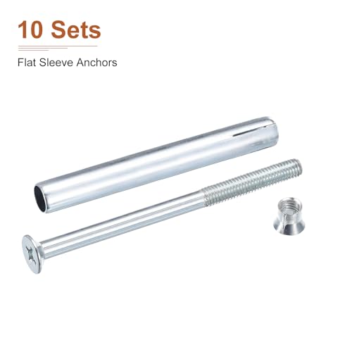 DTGN 10Pack 3/8"x6" Flat Sleeve Anchors Carbon Steel Silver
