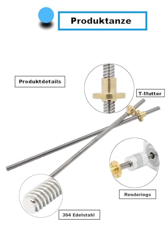 1 Piece T8 8 mm T8 x 8 Tr8 x 8 Threaded Spindle 500 mm Length with T8 Brass Nut (Acme Thread, Lead Screw Diameter: 8 mm, Pitch: 2 mm, Lead 8 mm, 4 Start) Used in 3D Printer Z Axis L: 500mm 1 x Tr8 x 8