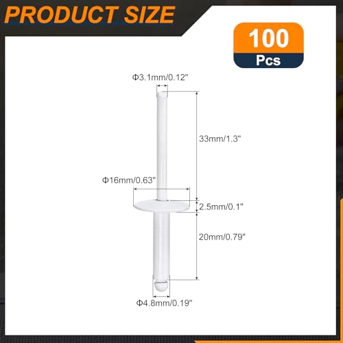 uxcell 100Pcs 3/16"x3/4" Large Flange Blind Rivets, Zinc-Plated Carbon Steel Grip and Mandrel Cap Blind Rivets, White 3/16"x3/4"