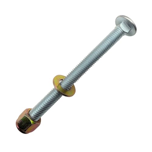 1/2"-13 x 5-1/2" Grade 8 Carriage Bolts (4-Pack) – Heavy-Duty Coarse Thread Bolts with Washers and Nylon Lock Nuts – Round Head Square Neck SAE J429 5.50" Clear Zinc Trivalent Finish Bolts, Washers, Nuts 4