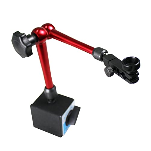 HFS(R) Dial Indicator Magnetic Base Stand with Adjustable Holder Flexible Arm for 3/8" Digital Dial Test Indicator Gauge 132lbs/60kg Max Pull 3/8" Clamping Diameter Red