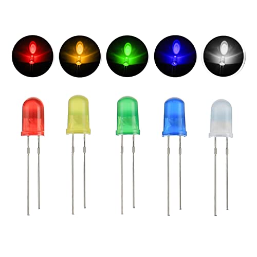 BOJACK 5 Colours 500 Pieces 5mm LED Diodes Assortment Kit Pack Bulb Lamps Electronic Components 5mm Light Emitting Diodes 5 colours 500P