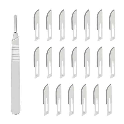 20 Scalpel Blades Disposable Scalpel Blades Replacement Blades No. 10 | Packed with 1, for cutting pedicures, craft modelling cutting materials, and leather, 20 pieces, individually packaged