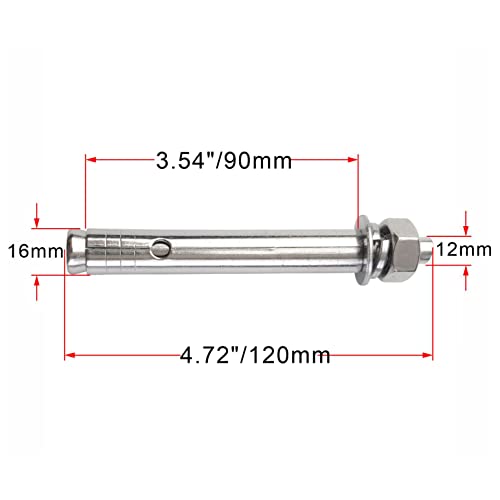 10 Pack M12x120mm Expansion Bolts Anchor Bolt 304 Stainless Steel External Hex Expansion Screw Bolt Sleeve Anchor Fastener Wall Concrete M12*120 10 Pack