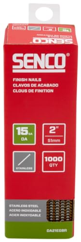 SENCO DA21EGBR 34 Degree Collated Finish Nails, 15 Gauge, 2 Inch Length, SAE 304 Stainless Steel, 1,000 Count Pack