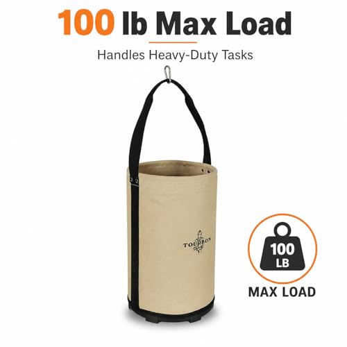 Canvas Tool Bucket with Plastic Bottom & Drain Holes, Heavy-Duty Work Bag
